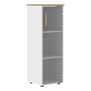 Шкаф колонна средний со стеклянной правой дверью FORTA Белый-Дуб Гамильтон FMC 40.2 (R) (399х404х801) в Ульяновске - предосмотр
