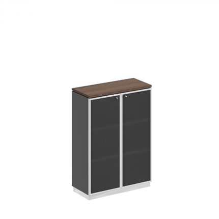 Шкаф для документов средний со стеклянными дверьми в рамке Bravo, дуб гладстоун/антрацит премиум (90х40х124,6) в Ульяновске - изображение