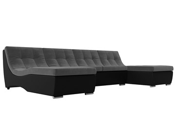 Большой П-образный диван Монреаль, Серый\Черный (Велюр\Экокожа) в Ульяновске