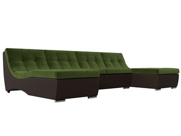 Большой П-образный диван Монреаль, Зеленый\Коричневый (Микровельвет\Экокожа) в Ульяновске