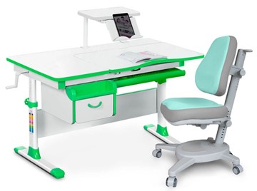 Комплект растущая парта + стул Mealux EVO Evo-40 Z (арт. Evo-40 Z + Y-110 TG) / (стол+полка+кресло) / белый, зеленый, серый в Ульяновске
