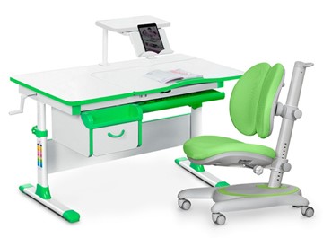 Комплект растущая парта + стул Mealux EVO Evo-40 Z (арт. Evo-40 Z + Y-115 KZ) / (стол+полка+кресло+чехол), белый, зеленый в Ульяновске