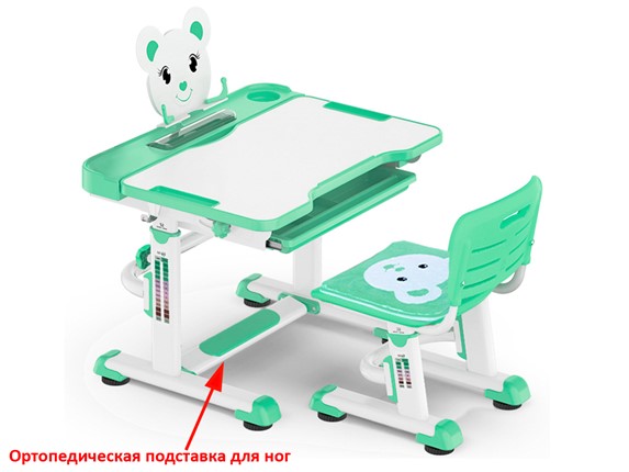 Растущая парта и стул Mealux EVO BD-04 Teddy New XL, green, зеленая в Ульяновске - изображение